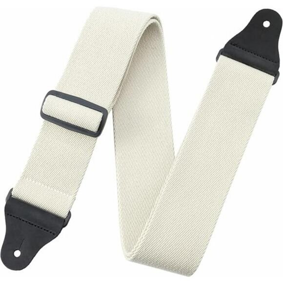 Milk White Cotton Guitar Strap Wide Adjustable Leather Ends Bass Electric - Picture 7 of 7